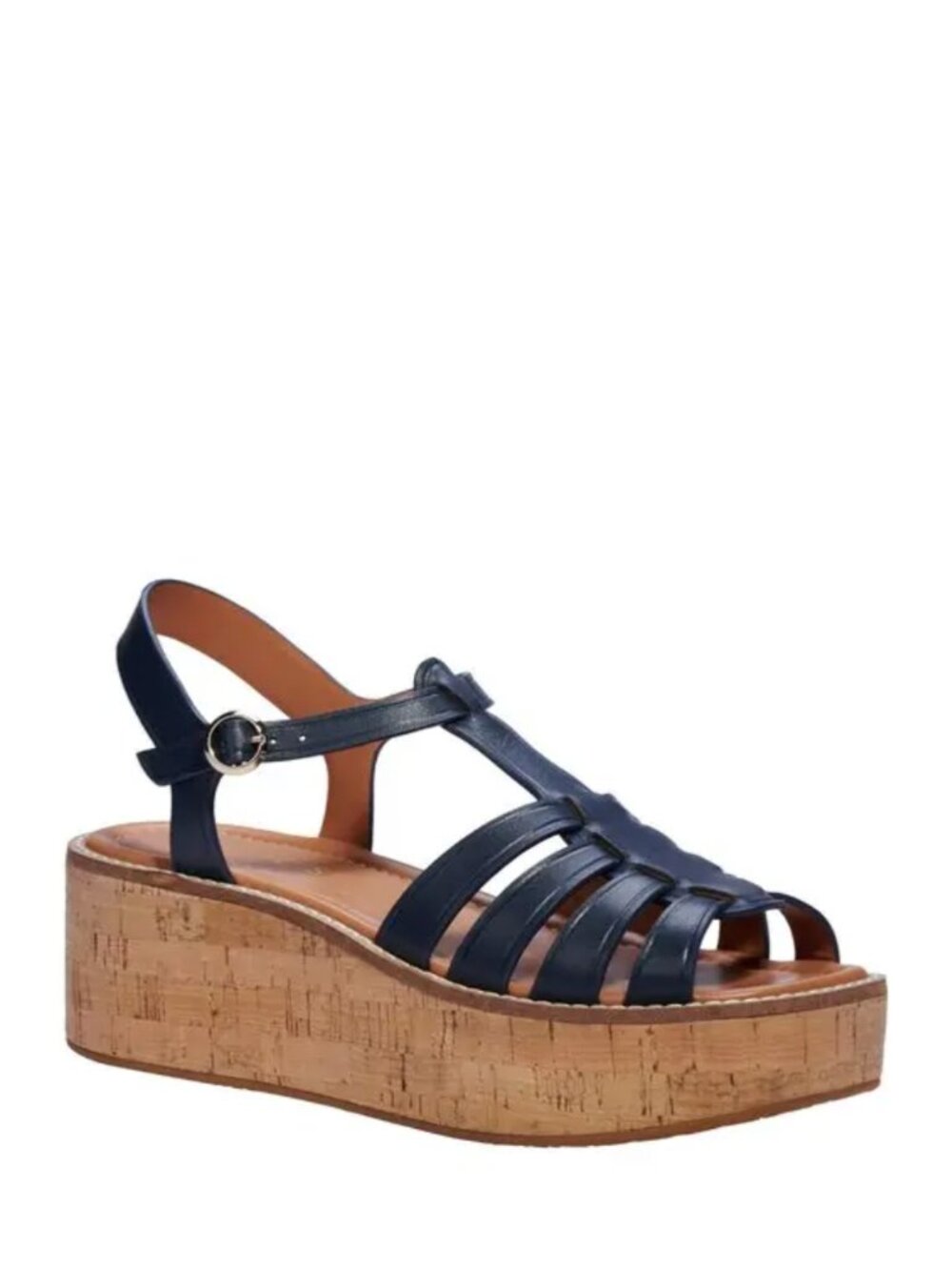 NWOB kate spade new york Mabel Navy Leather Cork Platform Sandals Women's Size 8